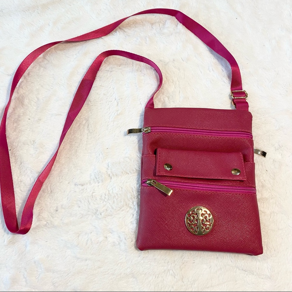 Dasein Pink Medallion Medium Crossbody Bag Multi Pocket